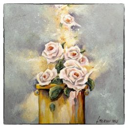 Kaart Schilderij Gouden vaas met roze roosjes Atelier for Hope kunstkaarten