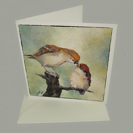 Wenskaart / kunstkaart Musje met jong, bijzondere kaarten Atelier for Hope