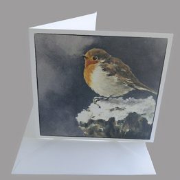 kaart - kunstkaart van schilderij Roodborstje in sneeuw. Kerstkaart Atelier for Hope Originele kaarten