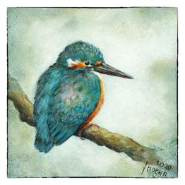 Kunstkaart kerstkaart schilderij Ijsvogeltje Atelier for Hope Doetinchem