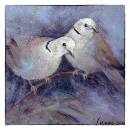 Kunstkaart - kerstkaarten schilderij Tortelduifjes. Atelier for Hope Doetinchem