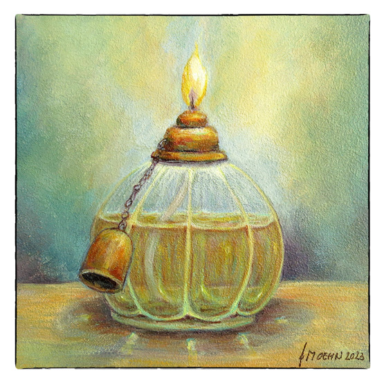 Prachtige kerstkaart Licht overwint! Olielampje. Atelier for Hope kaarten kunstkaarten en kerstkaarten online kopen